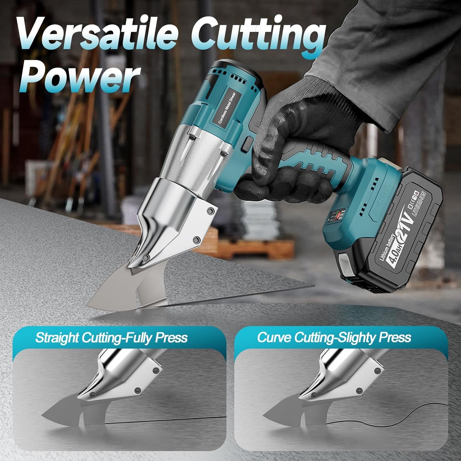 Cordless Sheet Metal Cutter, Metal Shear with 2×4.0Ah Battery, Brushless Electri