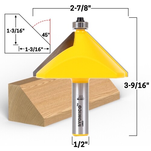 45 Degree Chamfer Edge Forming Router Bit – 1/2″ Shank – Yonico 13923