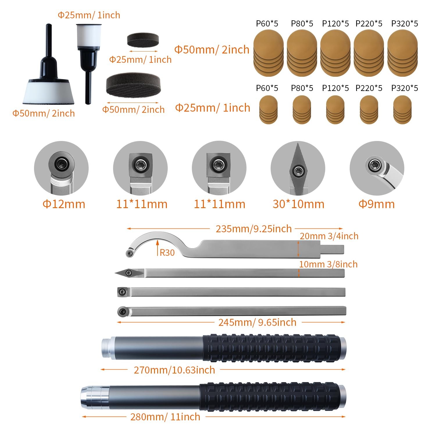 RUITOOL Carbide Wood Lathe Turning Tools Set with Bowl Sander, Including Swan…