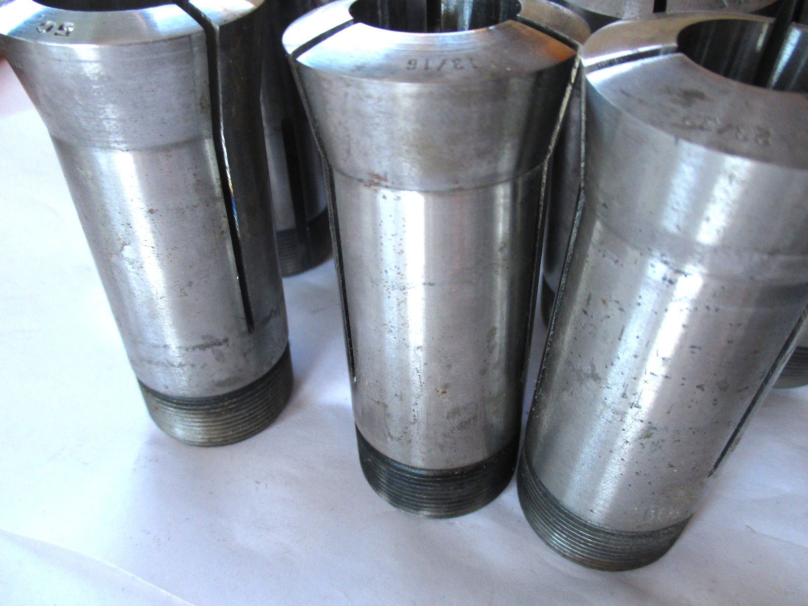 Lot /Set of 11 Hardinge 5C Collets. Range Is 1/16 to 1″. 7 Have Internal Thread