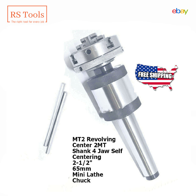 Mini Lathe Chuck 2MT Revolving Center MT2 Shank Self Centering 4 Jaw 65mm 2-1/2″