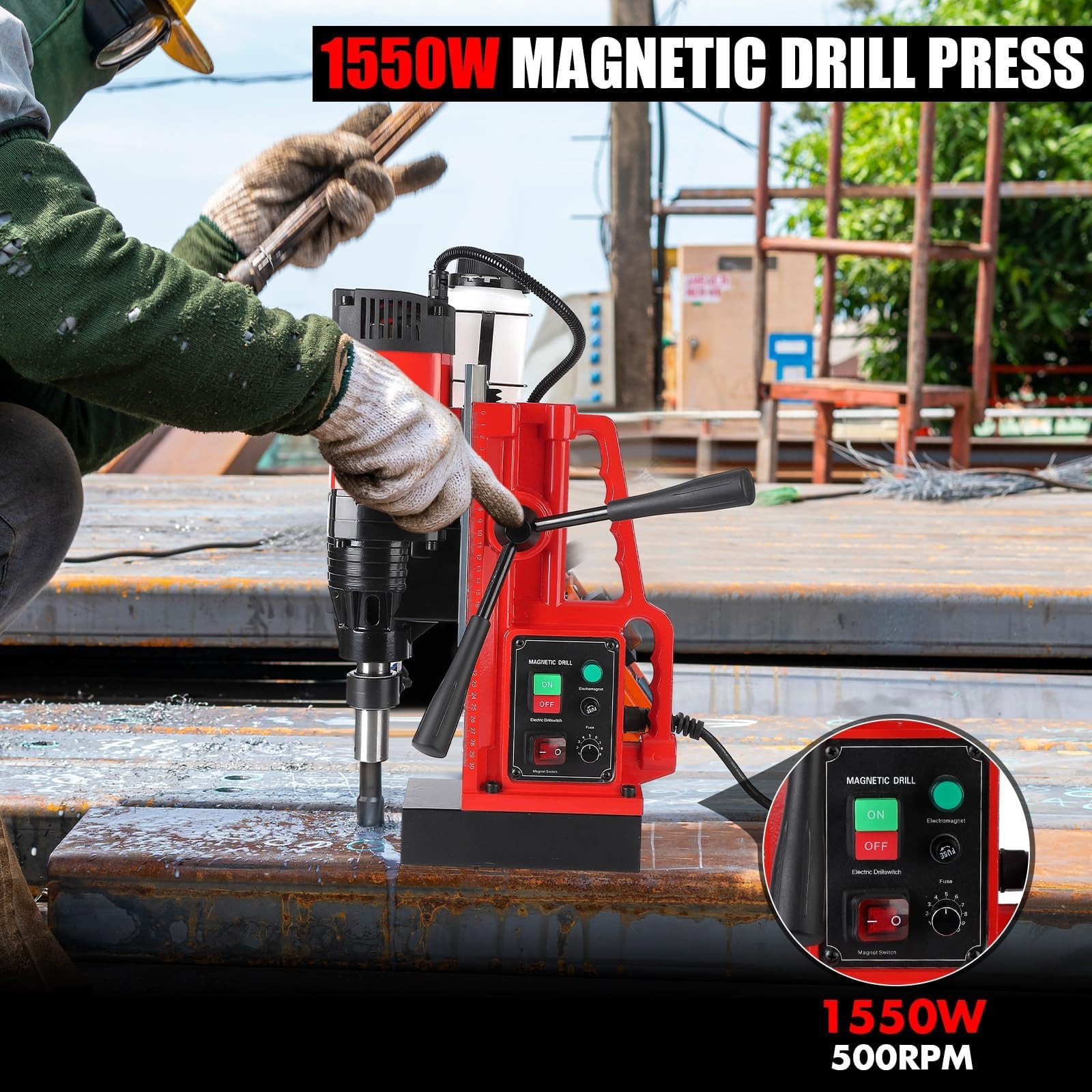 Portable 1550W Power Magnetic Drill Presses 10 Speed for Industrial 500 RPM 2IN