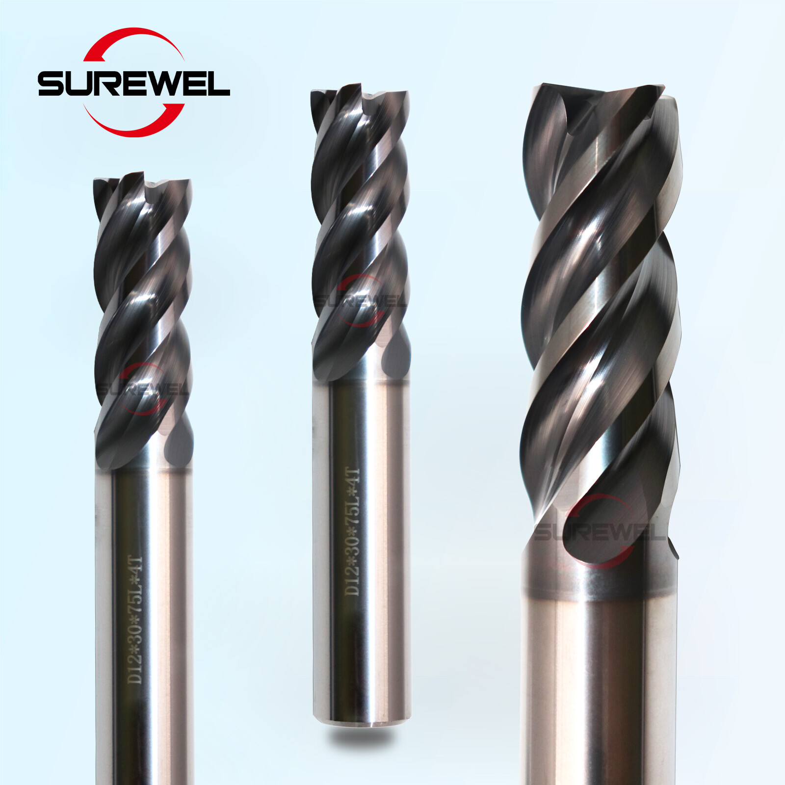 4 flute carbide end mill 6mm 12mm for machining stainless steel, titanium alloy
