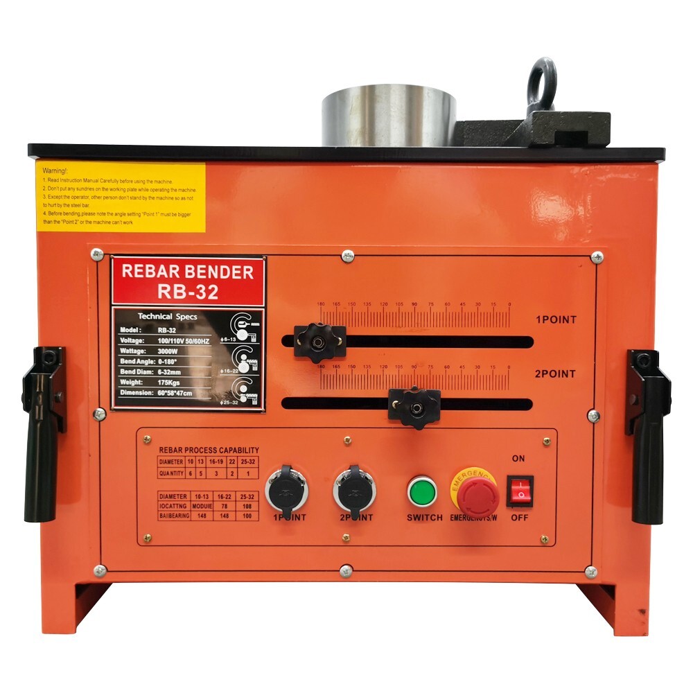 RB-32 Electric Rebar Bender Bending Machine 0-180° Bench Steel Rod Bender 110V