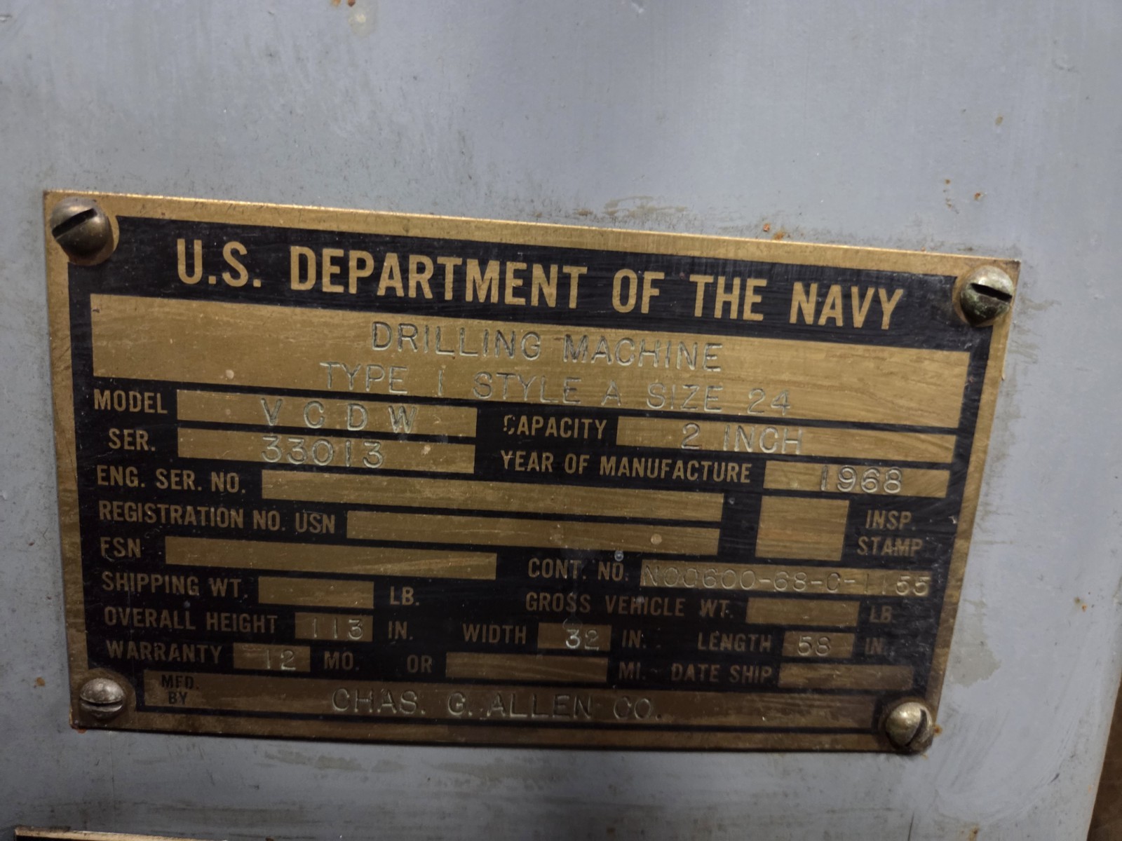 1968 VCDW Allen Upright Drilling Machine