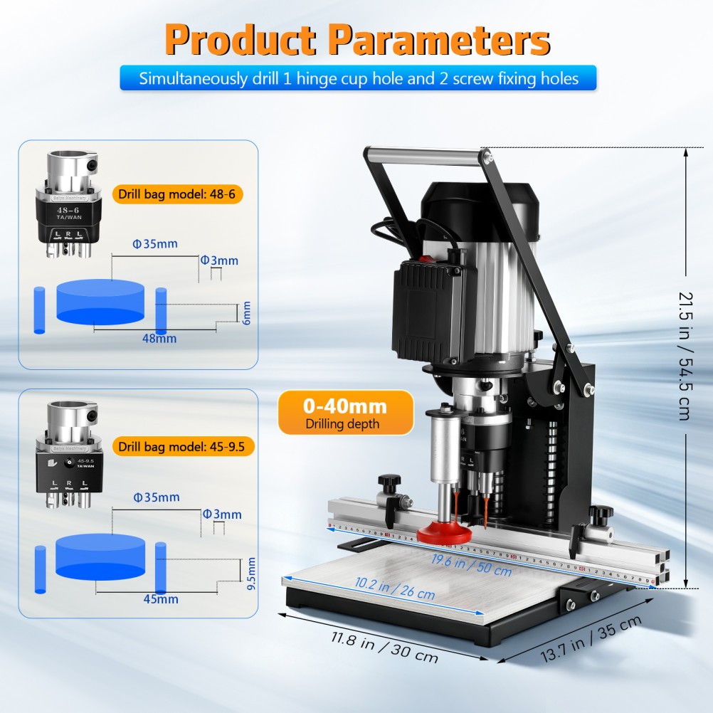 Manual HandHeld Hinge Drilling Machine 0-40mm Depth Portable Puncher Woodworking