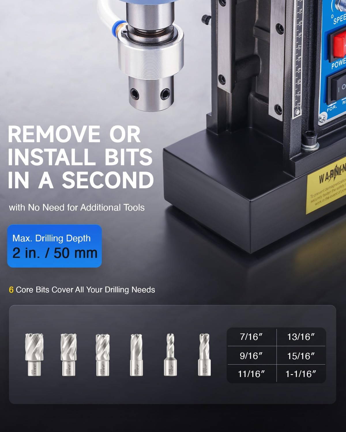 Magnetic Drill Press with 6 Drill Bits, 1550W Mag Drill Press with 2″ Dia. 3125