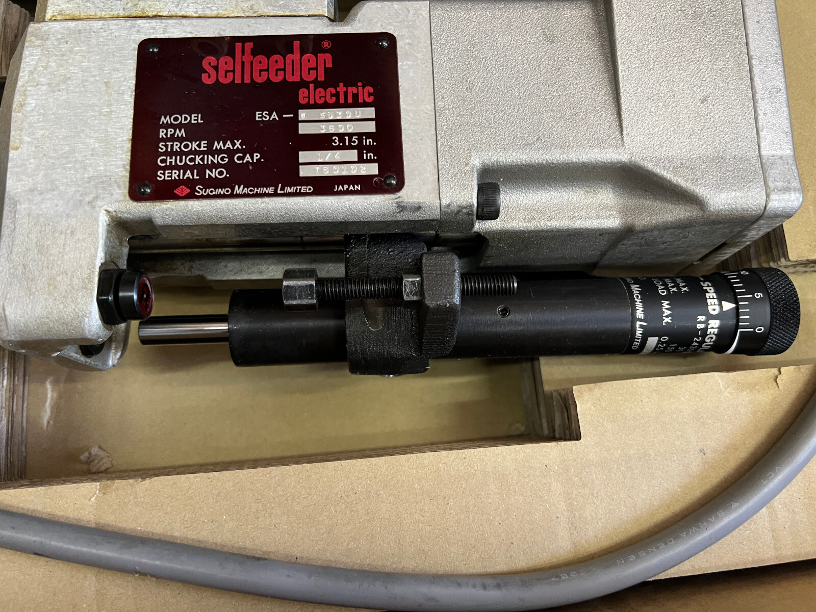 SUGINO SELFEEDER ELECTRIC DRILL, MODEL ESA-W 6030U, 3600 RPM, 3.15″ STROKE MAX,