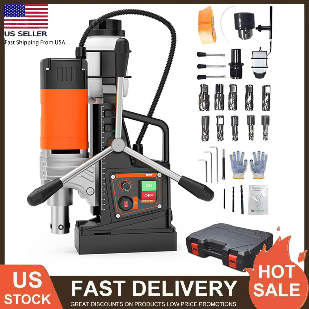 2 in Magnetic Drill 1750W 2922Lbf Power Portable Mag Drill with 10Pcs Drill Bits