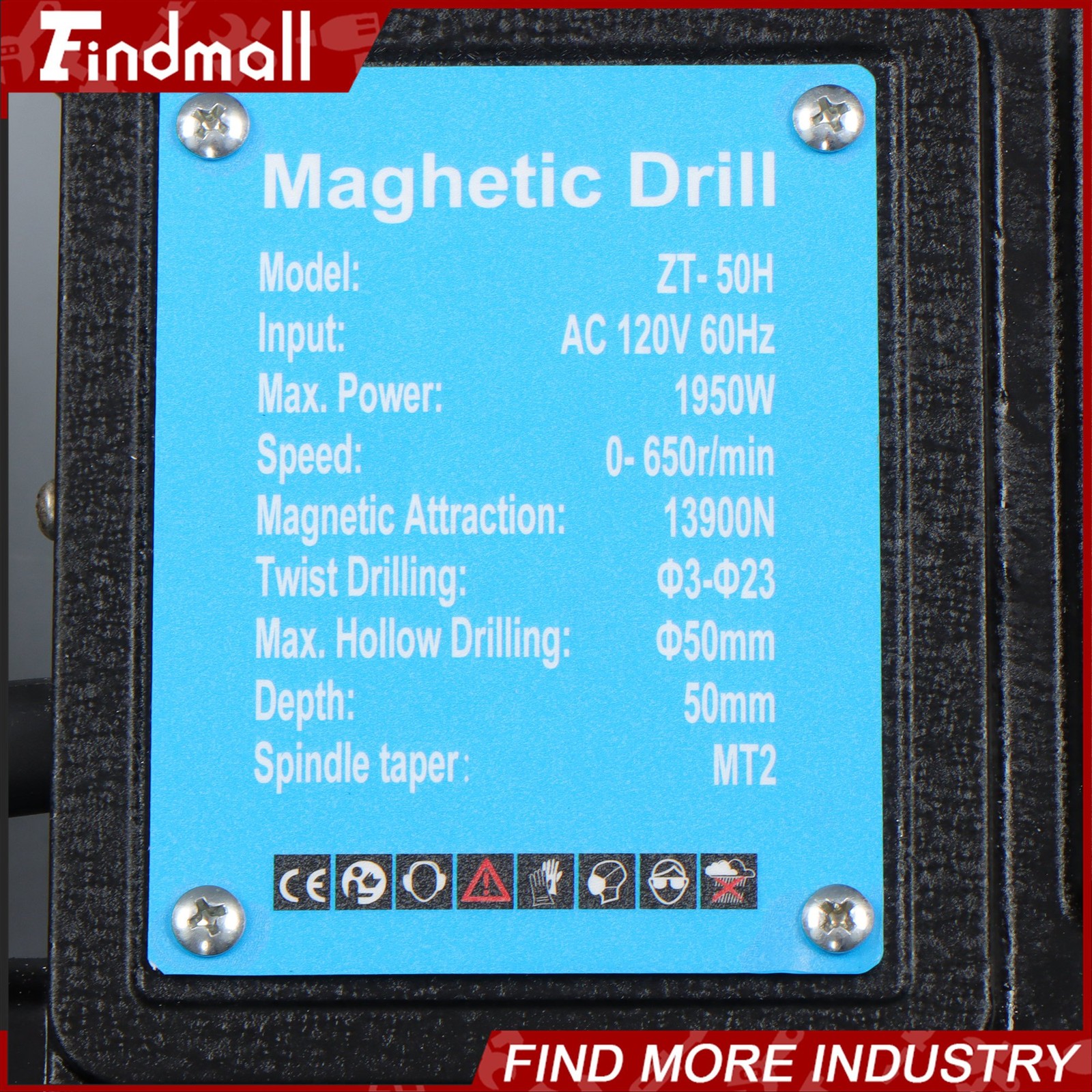 Findmall Magnetic Drill Stepless Speed Bi-Directional 1950W 13900N Mag Force
