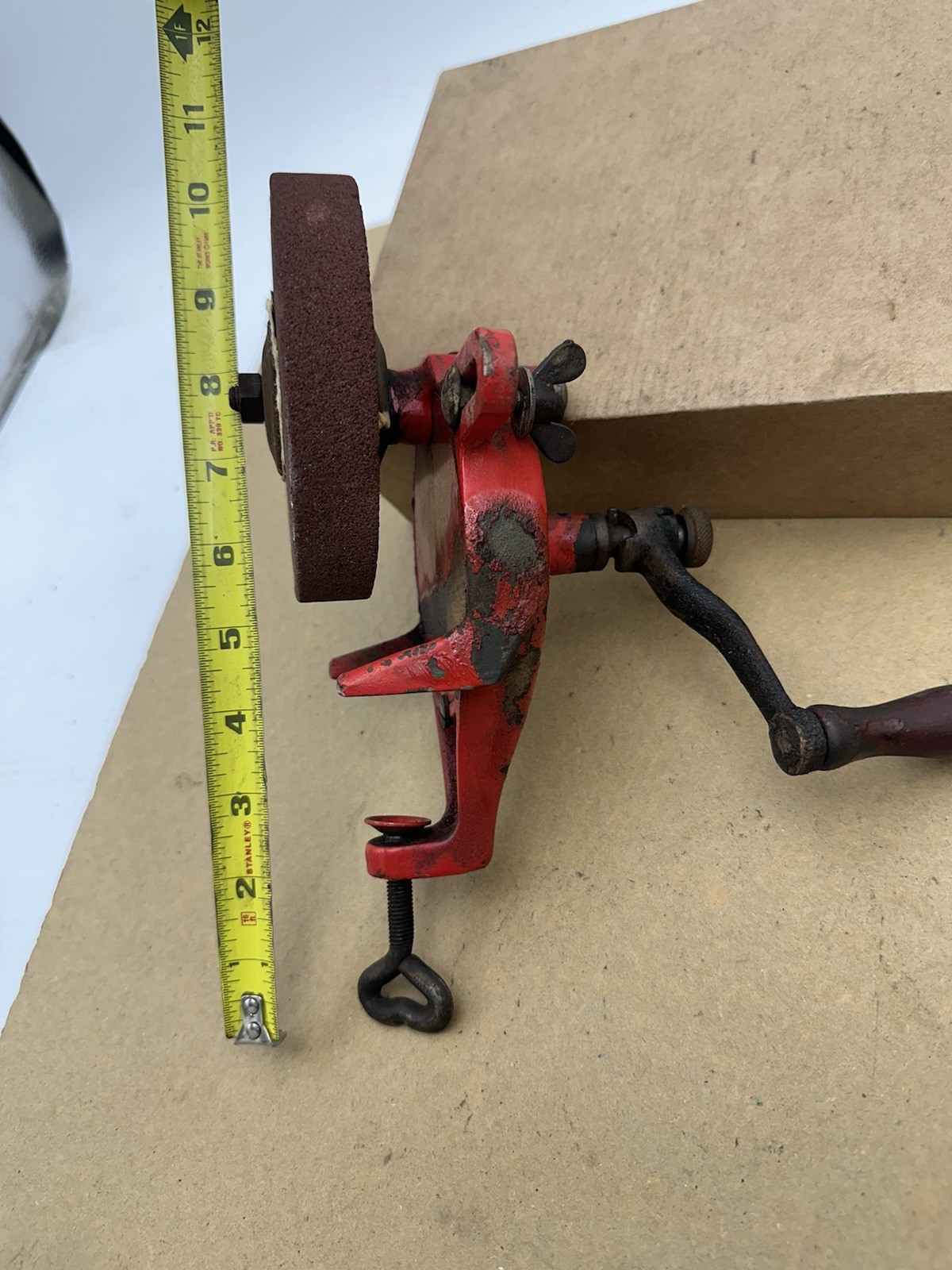 Vintage Antique Hand-Crank Bench Grinder 4-3/4” Diameter Grinding Wheel