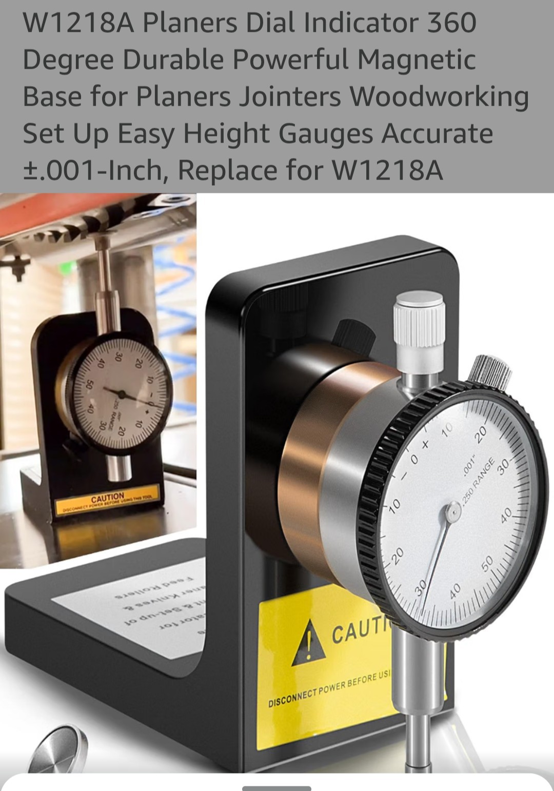 W1218A 360° Dial Indicator with Magnetic Base for Planers Jointers Woodworking