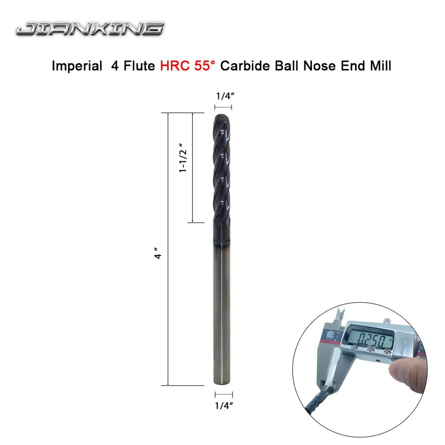1/4″ Extra Long Carbide Ball Nose End Mill for Alloy Steels/Hardened Steels, …