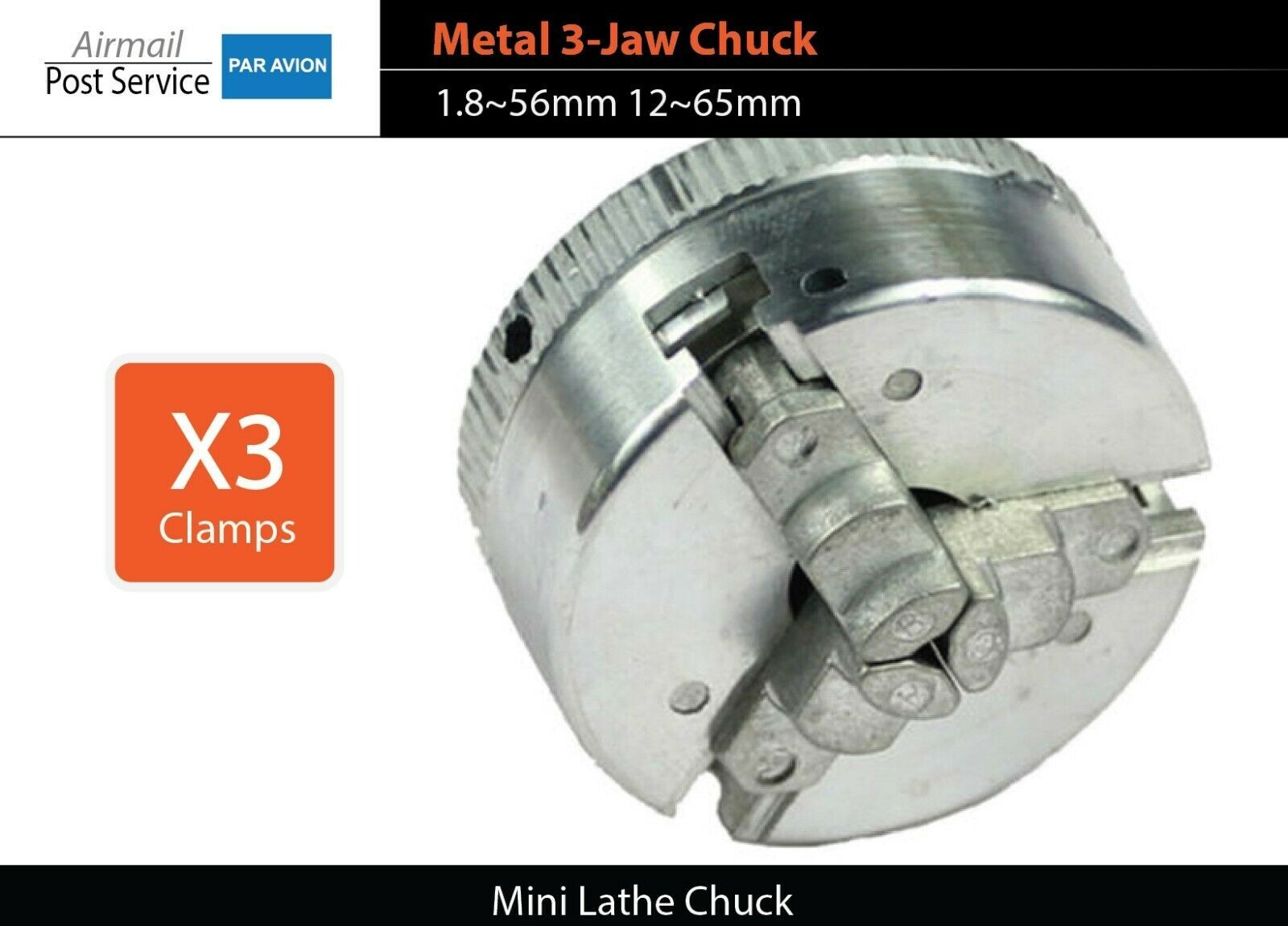Mini lathe Metal 3-Jaw Chuck clamps 1.8~56mm 12~65mm Z011 Zhouyu machine