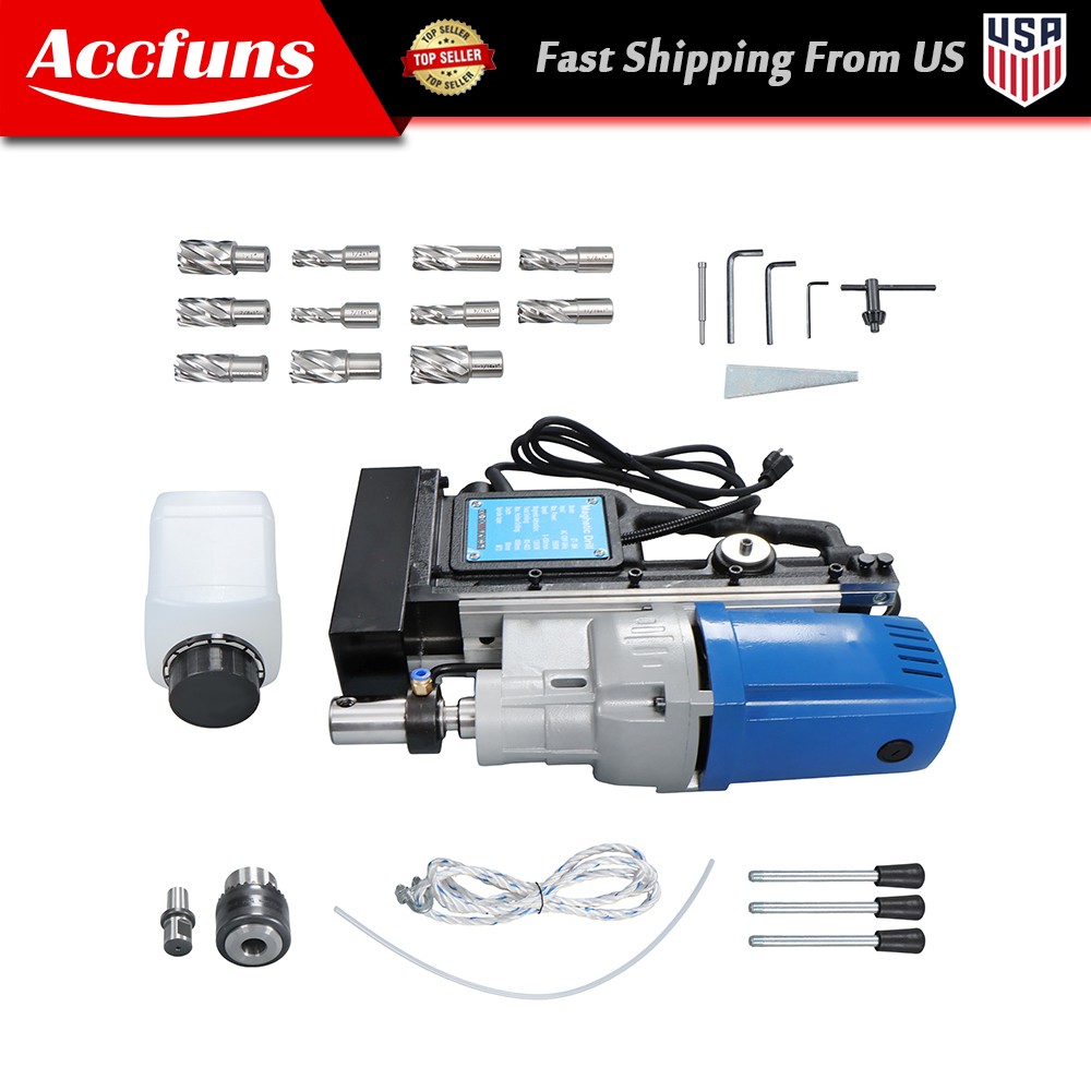 1950W 13900N MD50 Magnetic Drill with 11 Drill Bit Stepless Speed Bi-Directional