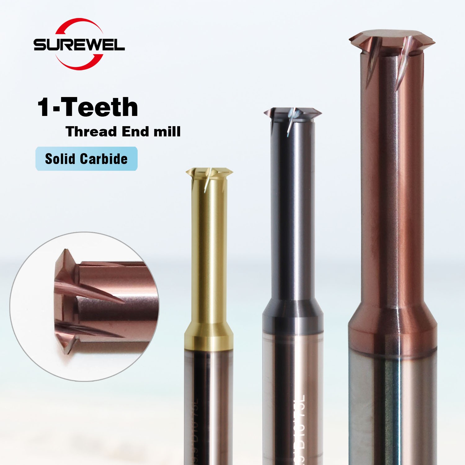 1 Tooth Carbide Milling Thread Endmill HRC65 M6 M10 M16 Coat CNC Thread Cutter