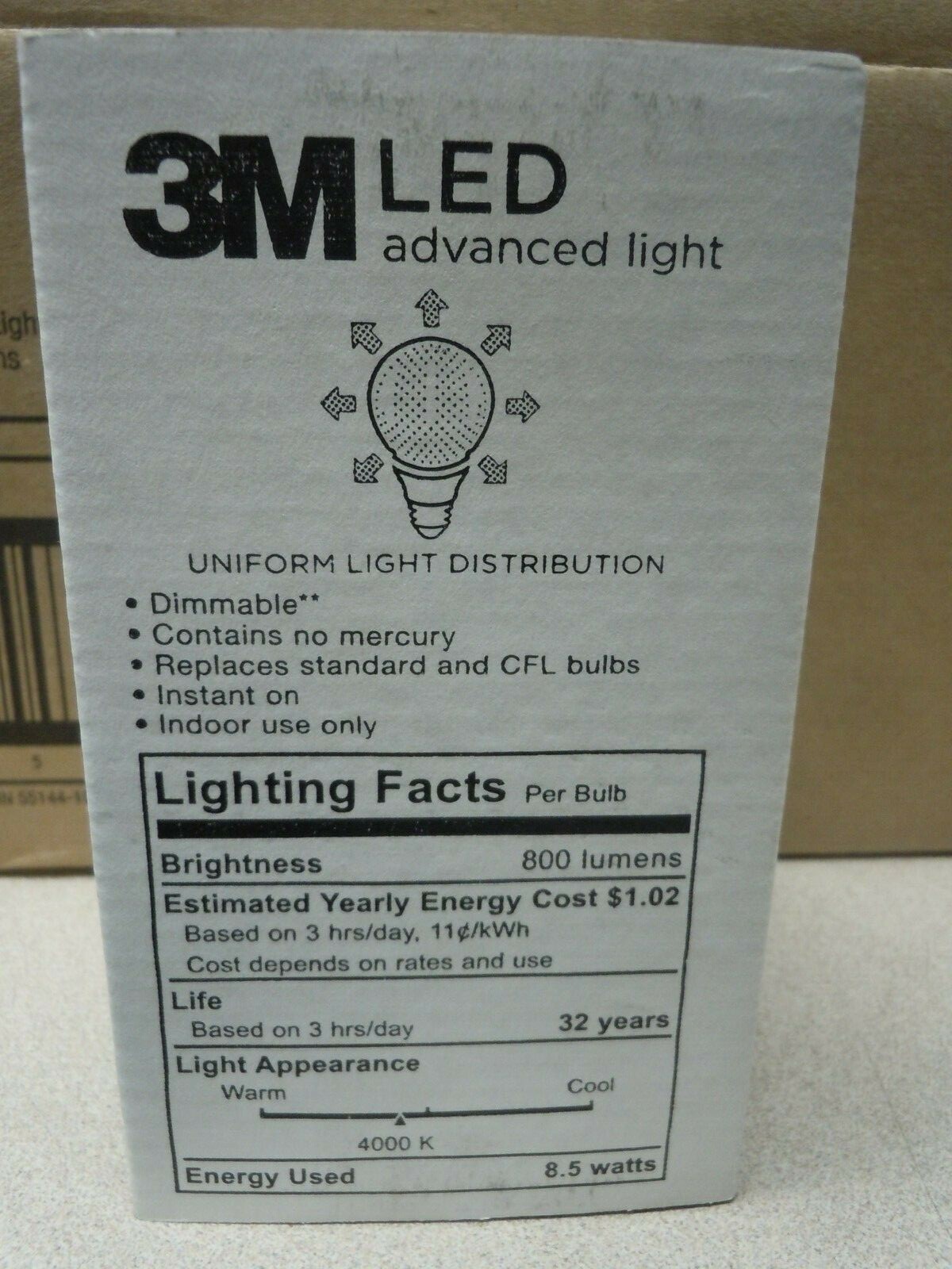 3M RCA19B4 Commercial Dimmable LED Lamp 8.5 W 120 V E26 LED Lamp 800 lumens 8 pk