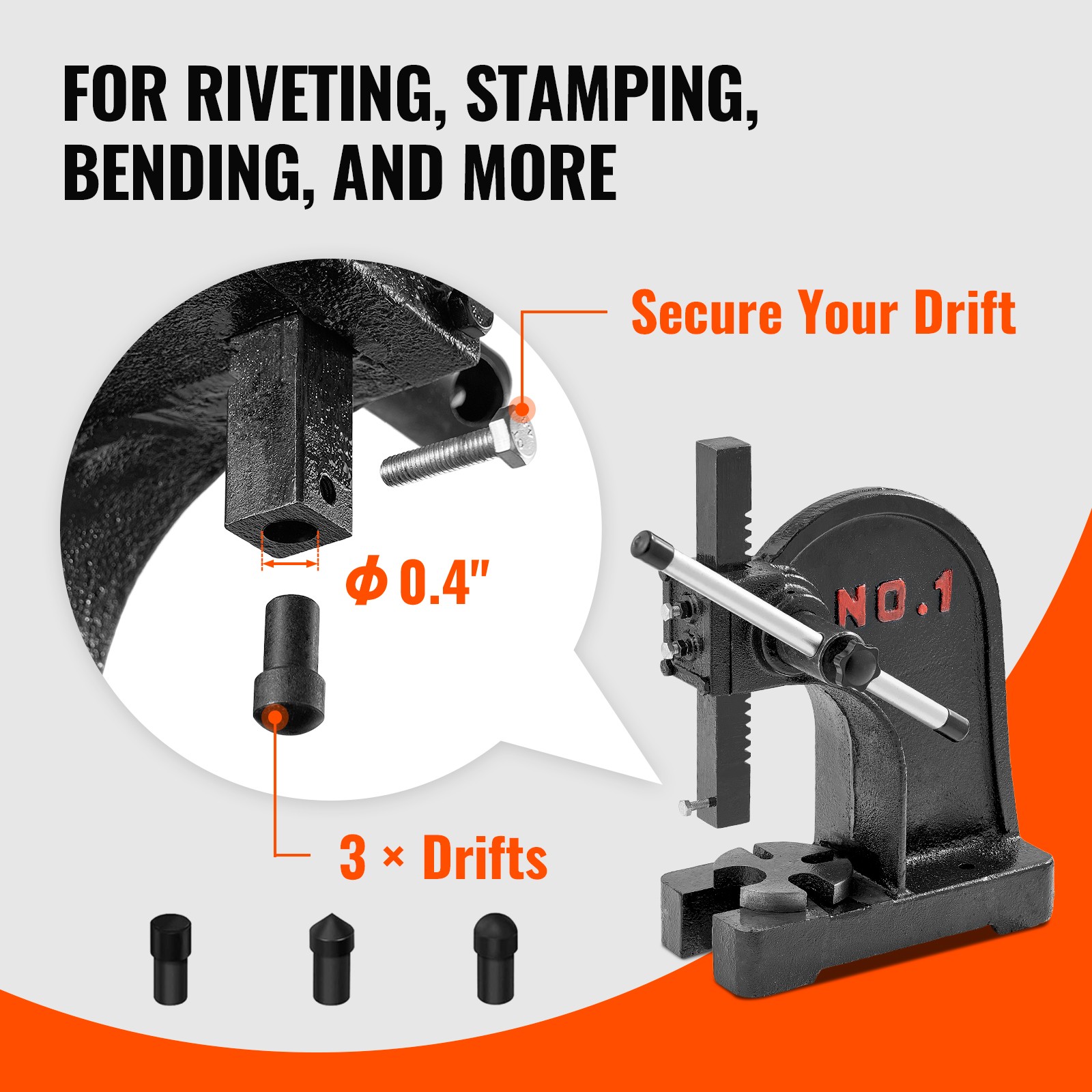 Arbor Press 1 Ton Manual Desktop Press Lever Mountable Bearings Cast Iron