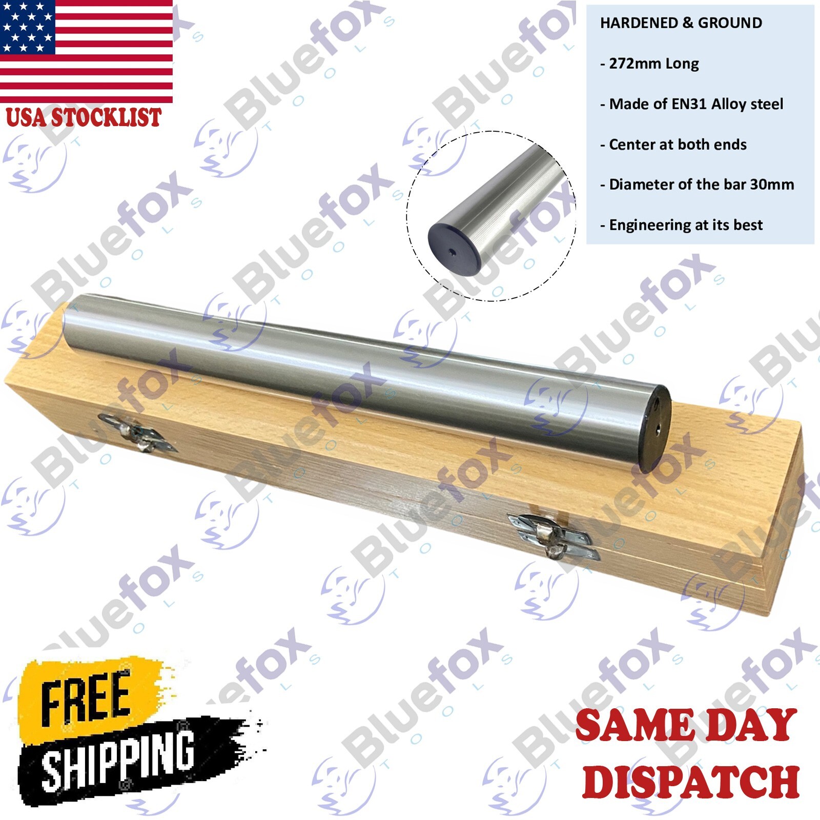 Lathe Alignment Test Bar 272mm (10-3/4″) Parallel Shank Mandrel Wooden Box