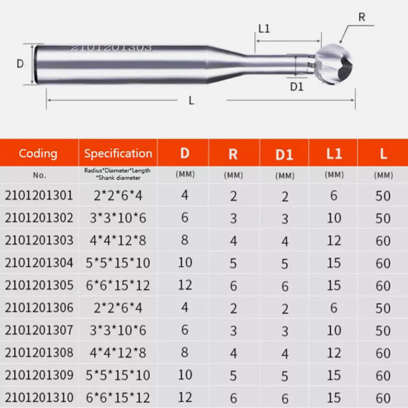 R2mm-R7mm Nano Coated Solid Carbide Ball Nose End Mill Lollipop Cutter CNC Tool