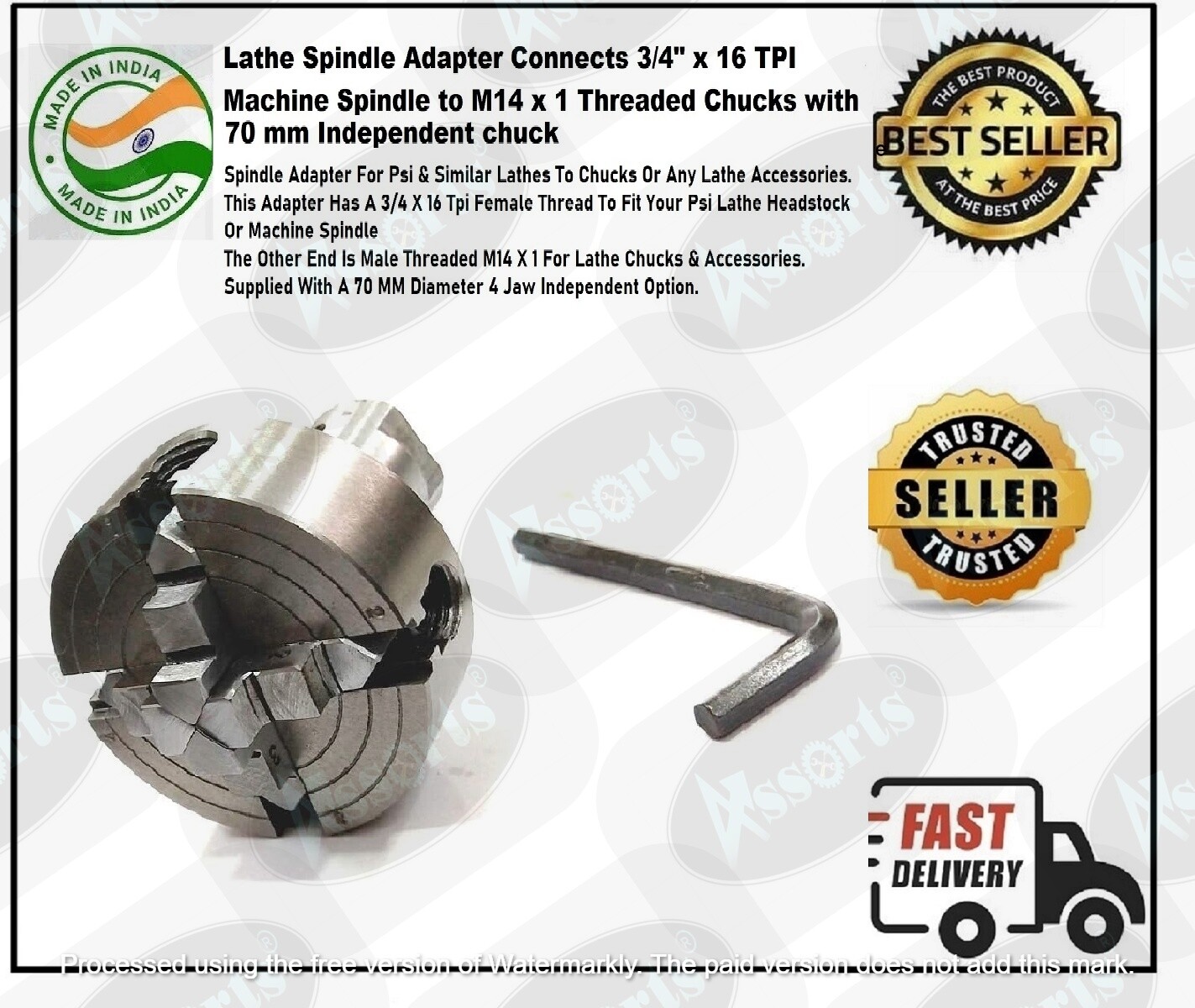 Spindle Adapter 3/4″ x 16 TPI Machine to M14 x 1 Threaded Small Lathe Chuck
