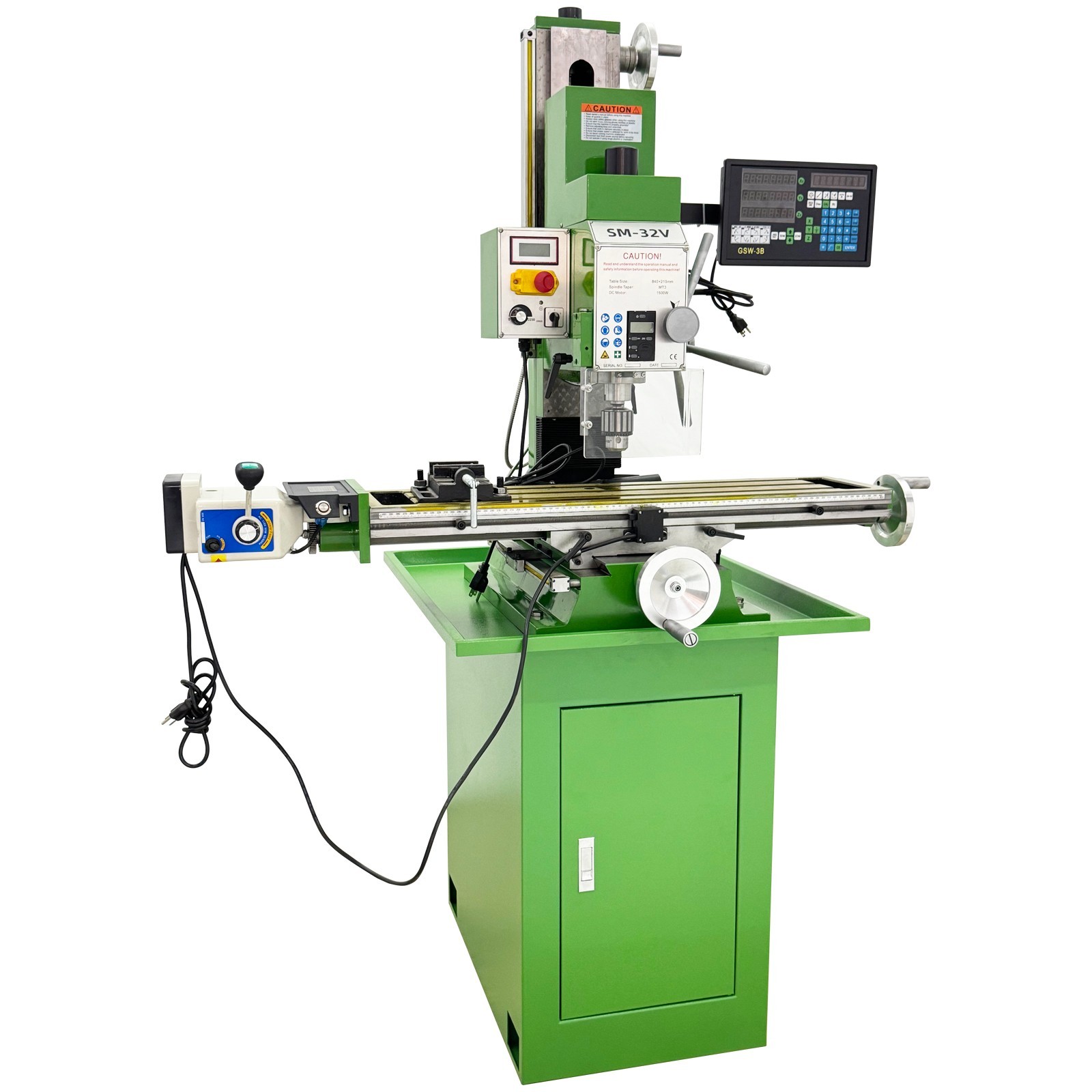 Heavy-Duty Cast Iron Milling Machine SM32V 110V 1.5KW Brushless R8 Taper 3-Axis