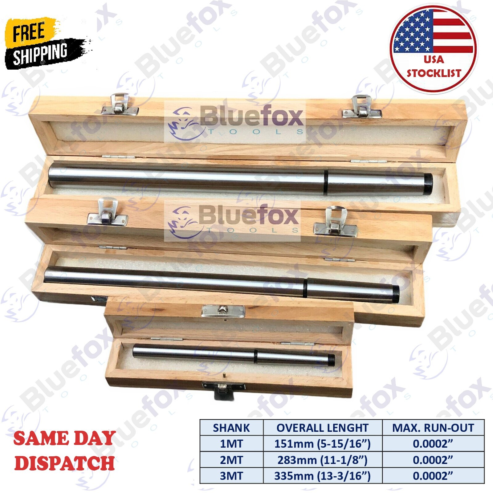 Lathe Alignment Test Bar Set of 3 Pcs Shank Size 1MT, 2MT, 3MT Wooden Box