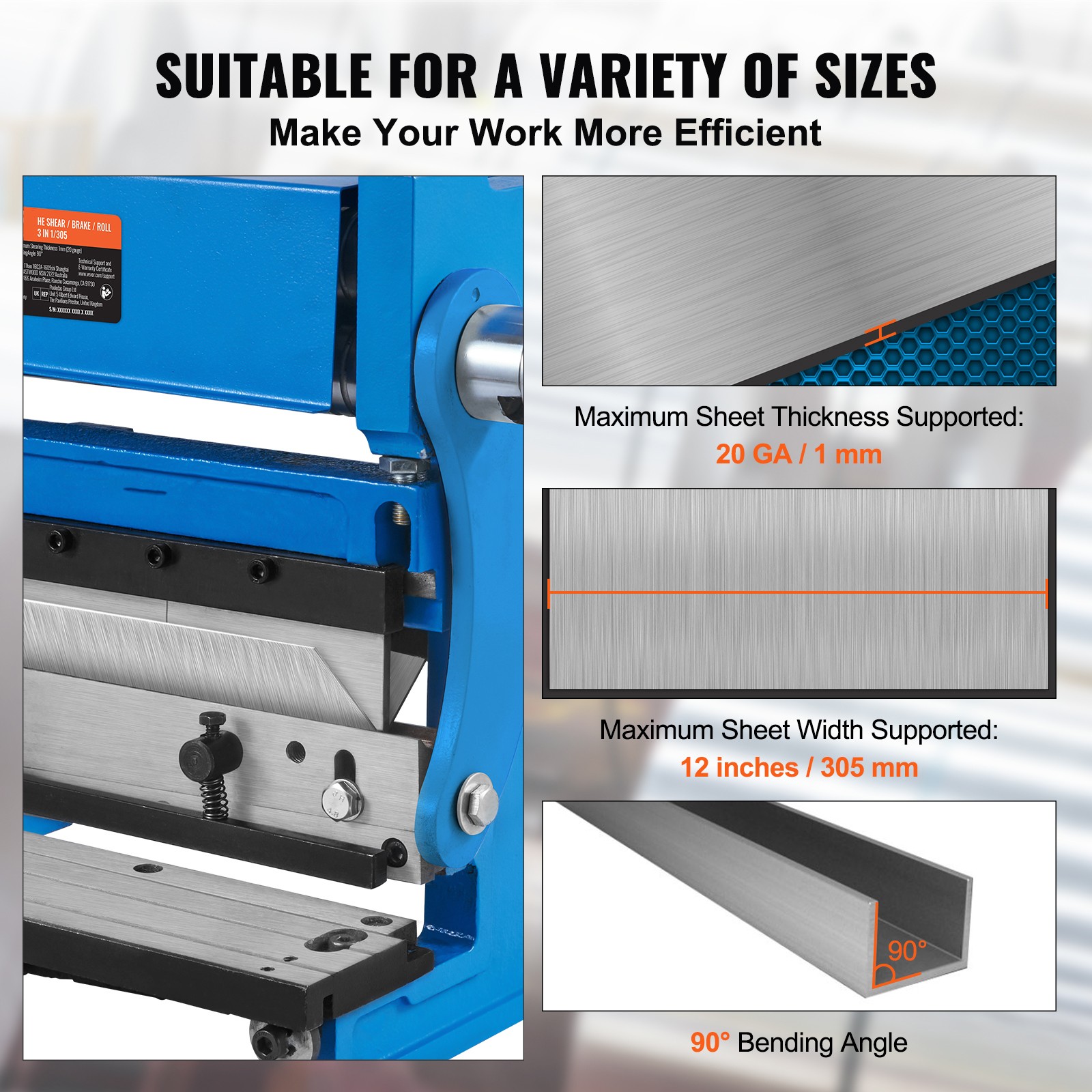 VEVOR 12-In Sheet Metal Shear 3-In-1 Combination Shear Brake Roll Machine 20 GA