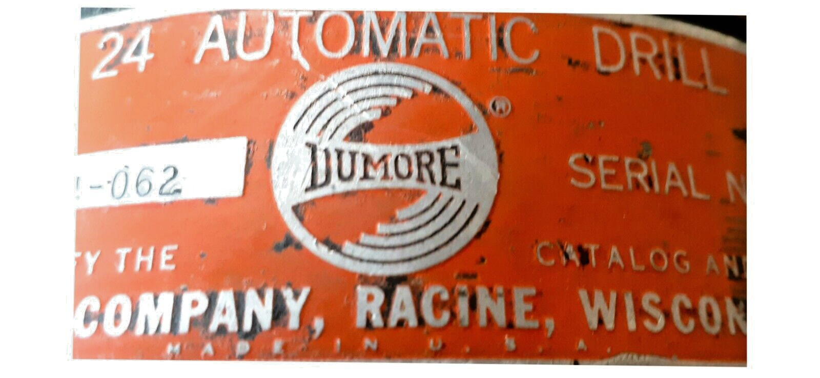 Dumore Series 24 Automatic Drill & Tap 1/2 HP, 220v 3 ph +Instr Manual & “Gears”