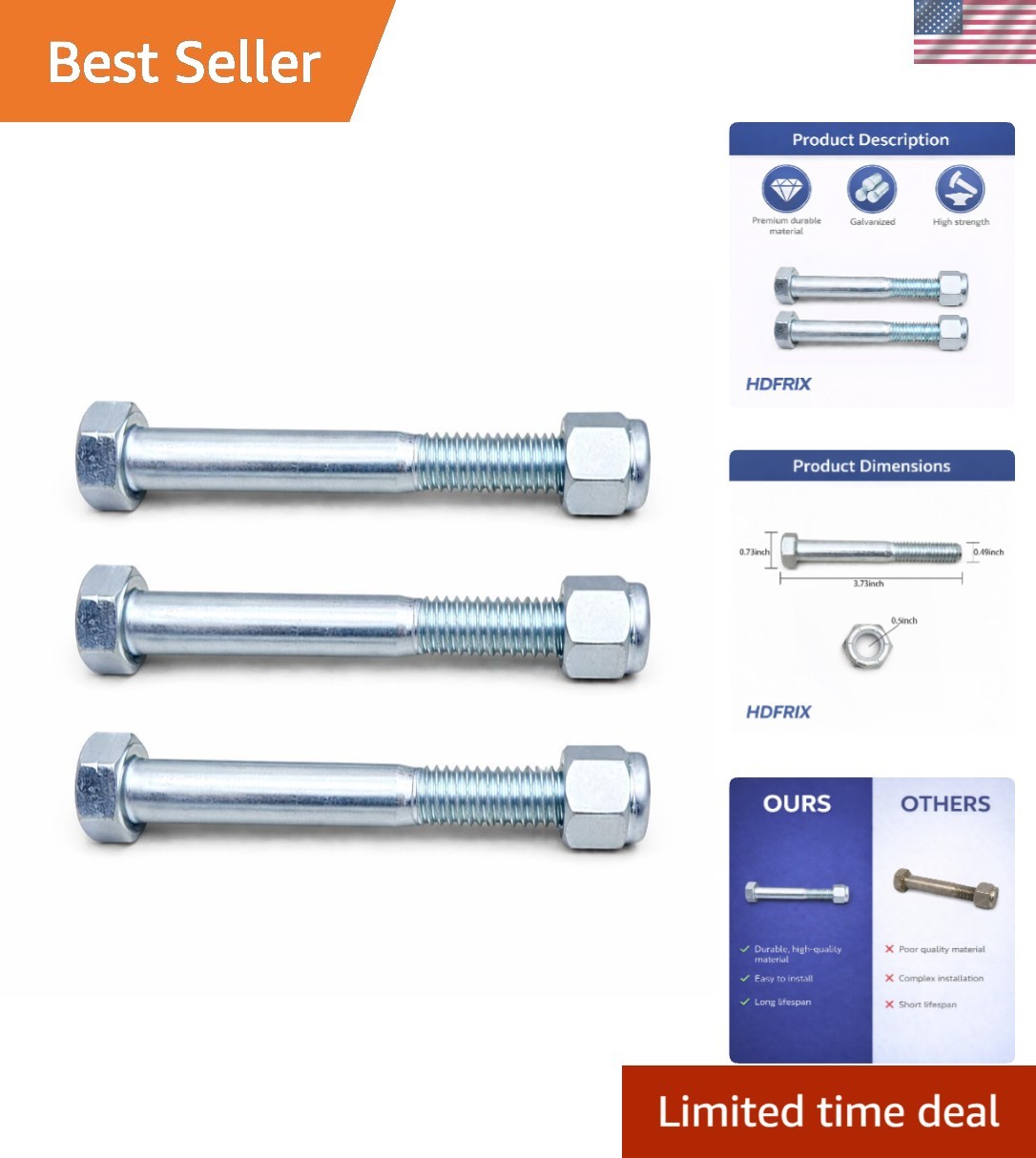 Durable Carbon Steel Shear Bolt Set with Nylock Nuts for Agricultural Machinery