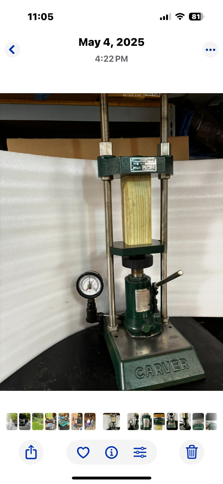 Carver Model C Hand Hydraulic Upacting Lab Press 11 Ton. In very good condition