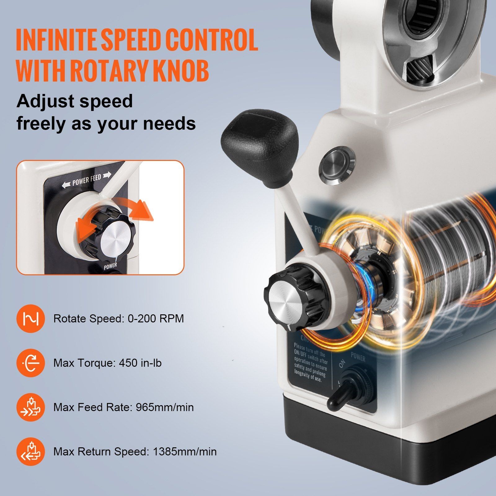450in-lb Torque 0-200RPM Adjustable 120V 5/8″ Shaft Milling Machine Power Feed