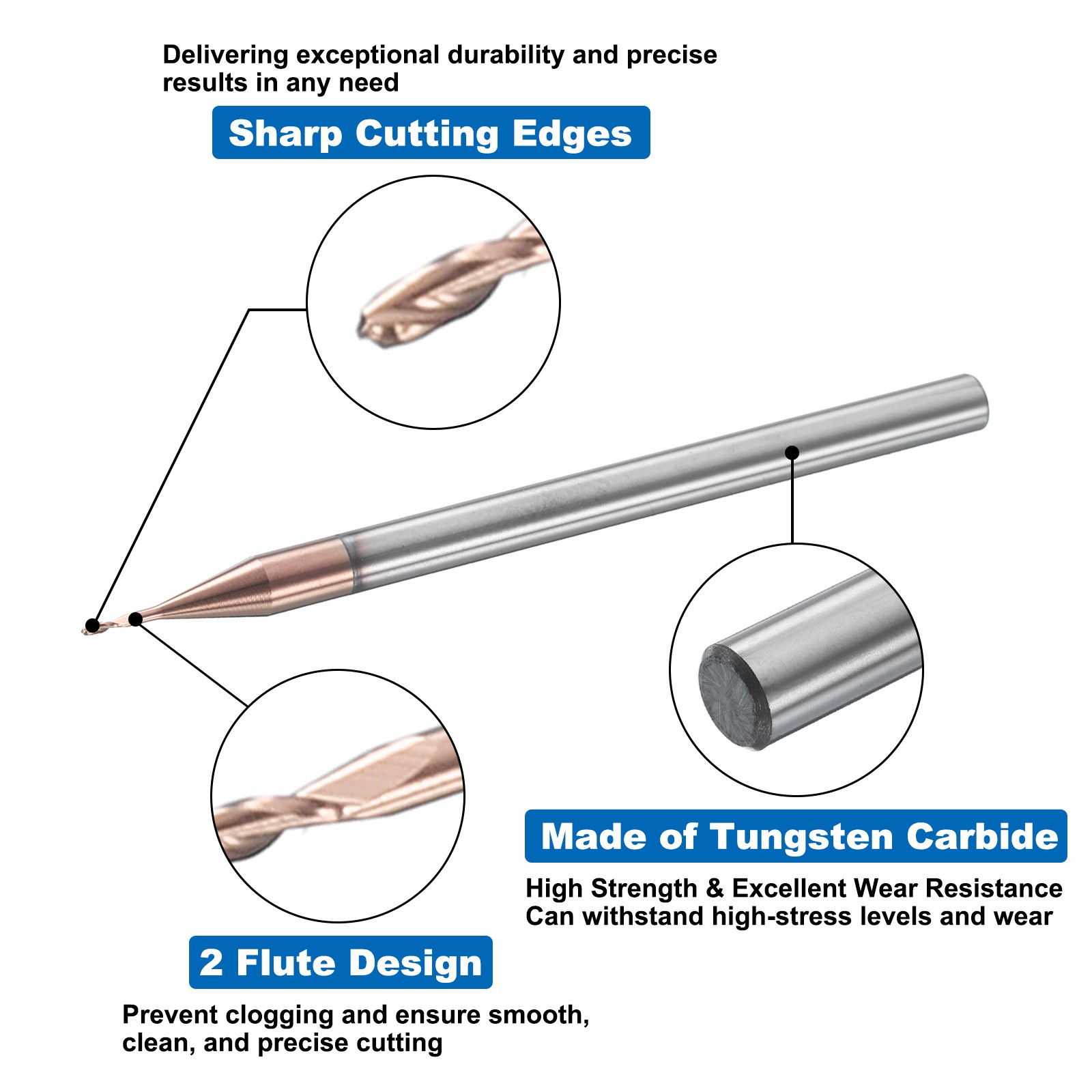 2 Flute Ball Nose End Mill 0.072″ Cutting Length Uncoated for Carving Engraving