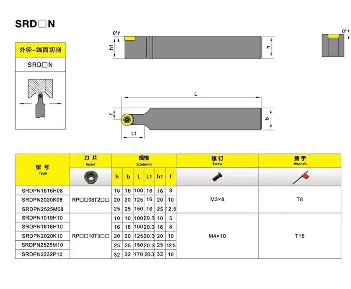 SRDPN1212H10 CNC External Tool Holder 12mm Boring Bar Turning Tool RPMT Inserts