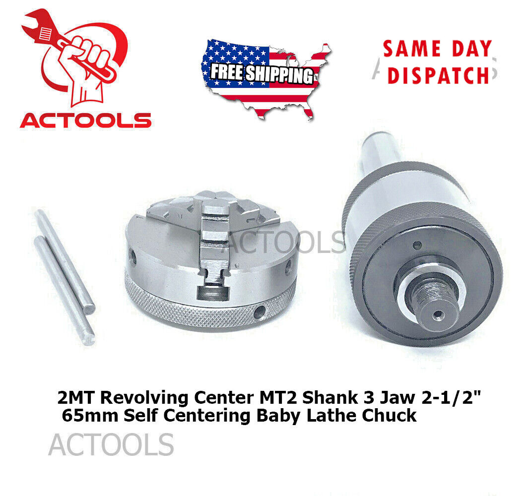2MT Revolving Center 3 Jaw 2-1/2″ 65mm Self Centering Baby Lathe Chuck US