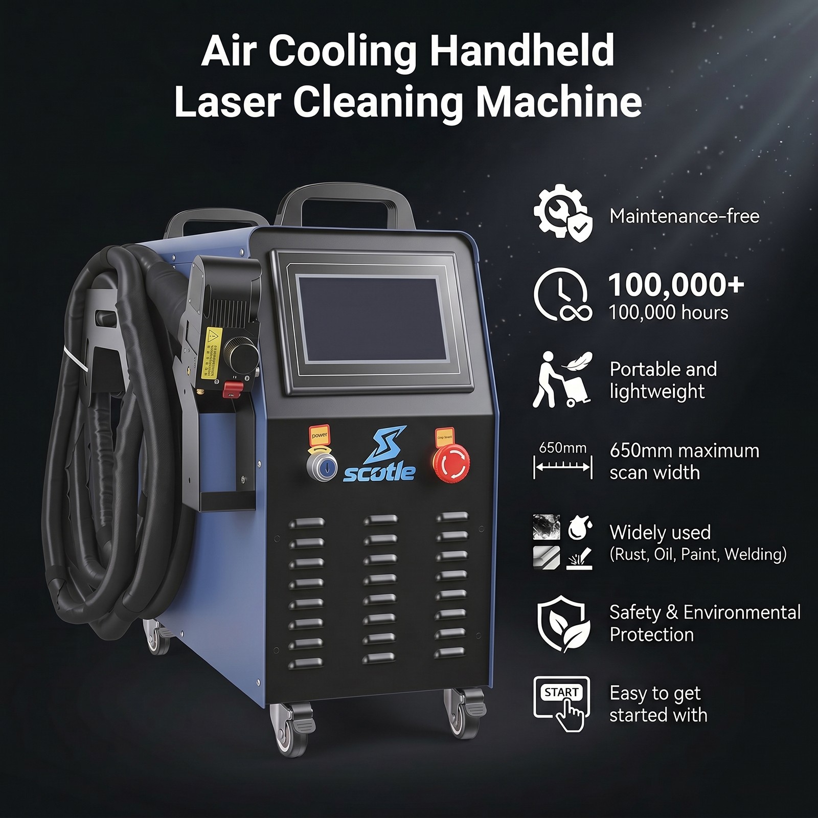 Scotle 1200W Fiber Laser Cleaning Machine Rust Paint Oxide Remover Air Cooled US