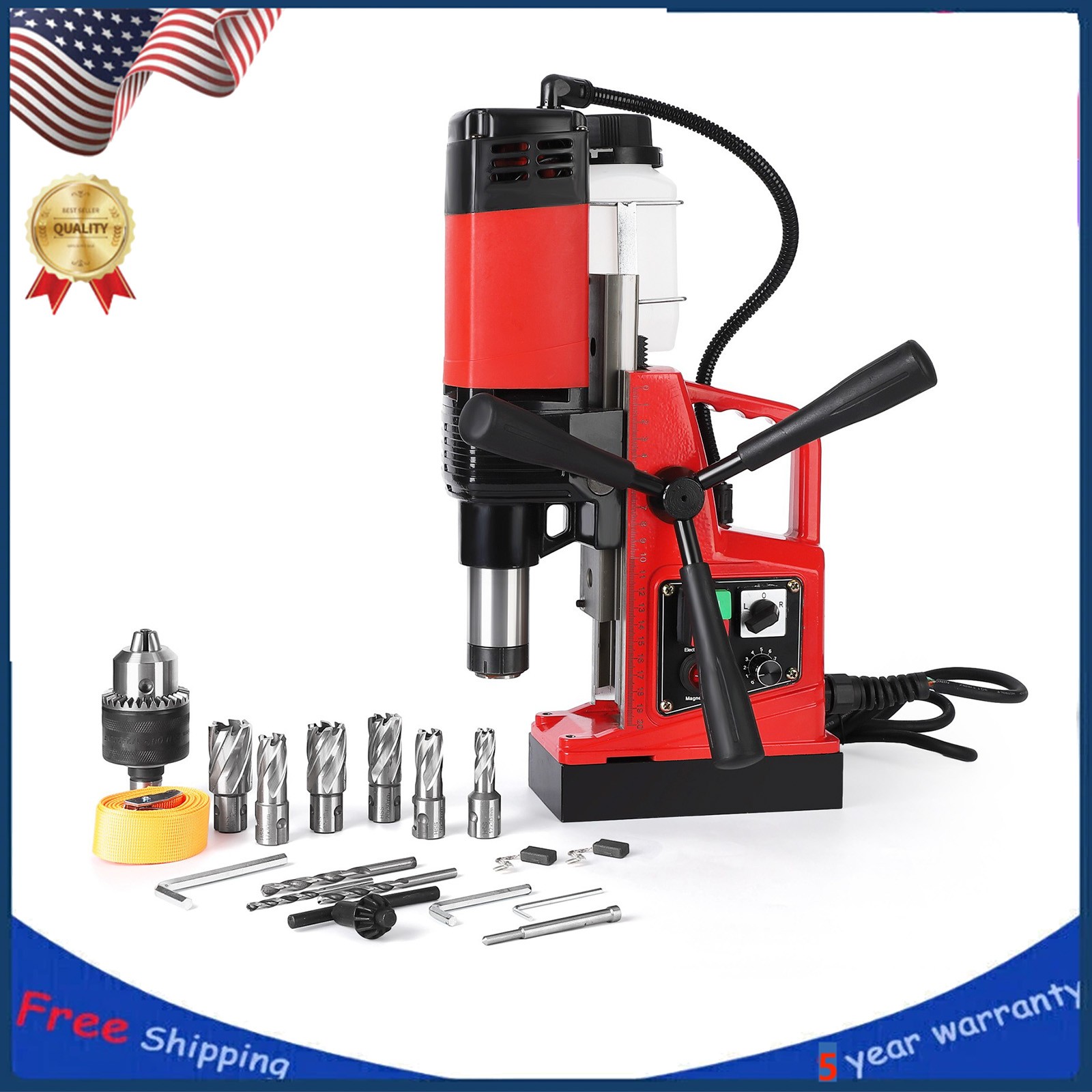 1400W Magnetic Drill Press Portable Electric Mag Drill 810RPM Adjustable Speed