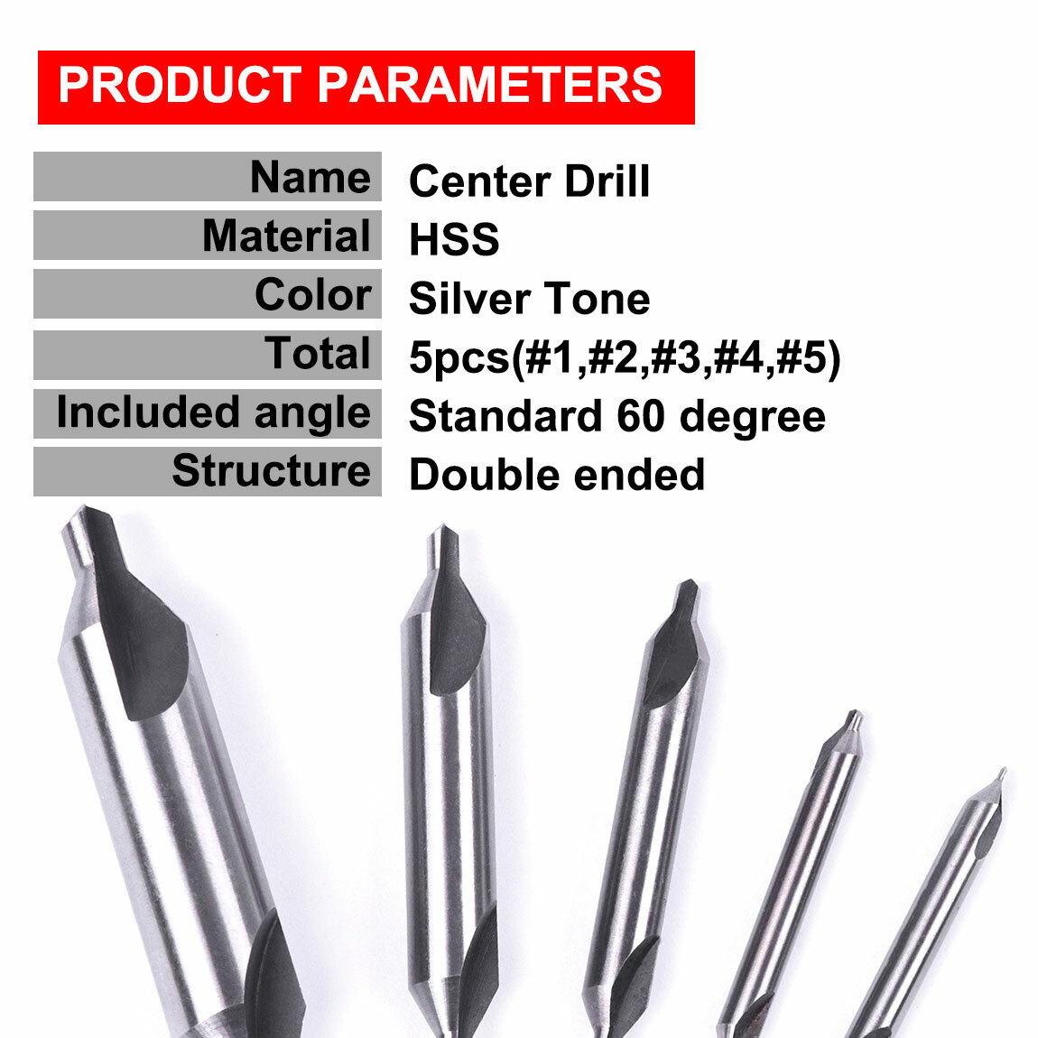 5PCS Center Drill Countersink Pilot Bit Lathe Set Drill Bit HSS Metal US Stock