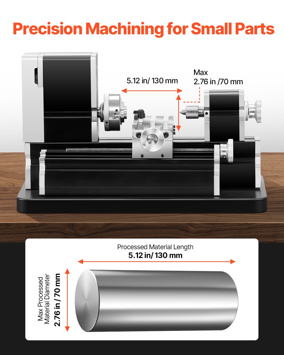 VEVOR Mini Metal Lathe Machine 2.76 x 5.12 in Power Metal Lathe 20,000 RPM 36W