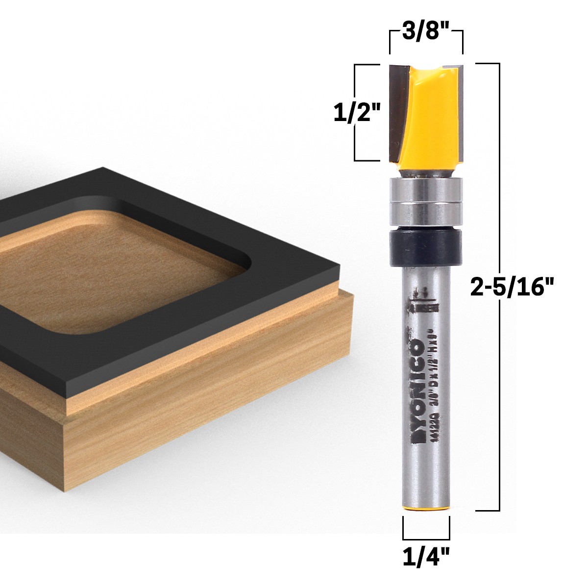 2 Bit 3/8″ Diameter Flush Trim Router Bit Set – 1/4″ Shank – Yonico 14221q