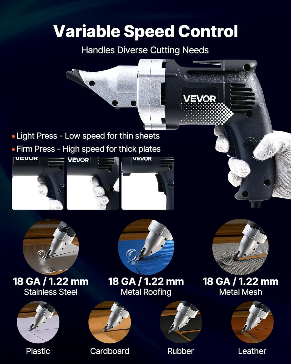 Electric Metal Shear, 4.0-Amp Corded Sheet Metal Cutter with 360-Degree Swivel