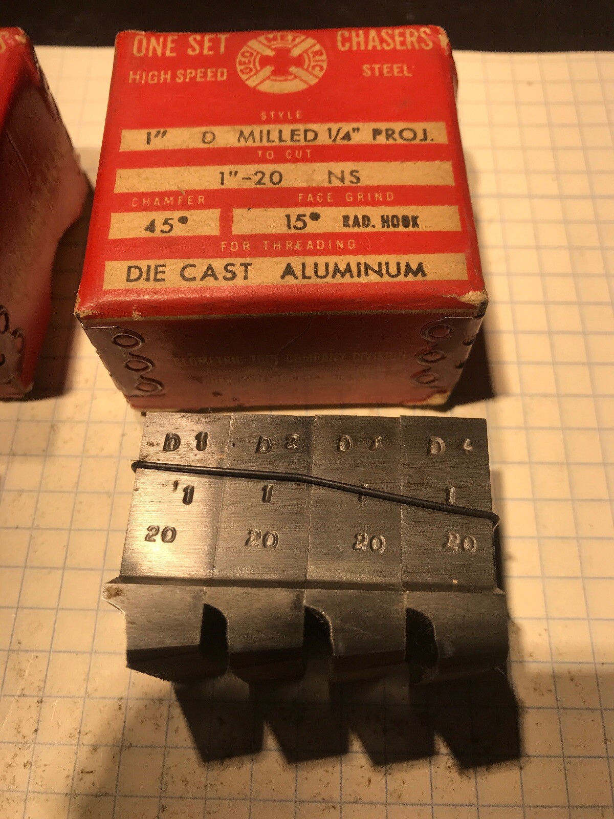 Geometric Chasers 1” D Milled 1/4” Proj. 1”-20 NS 45 Chamfer 15 Rad. Hook