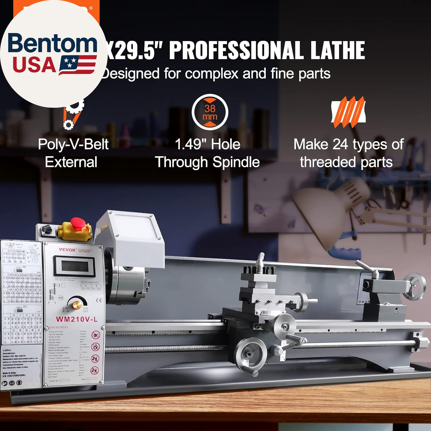 Metal Lathe, 8.3” X 29.5” Benchtop Metal Lathe 0-2500 RPM Continuously Variabl