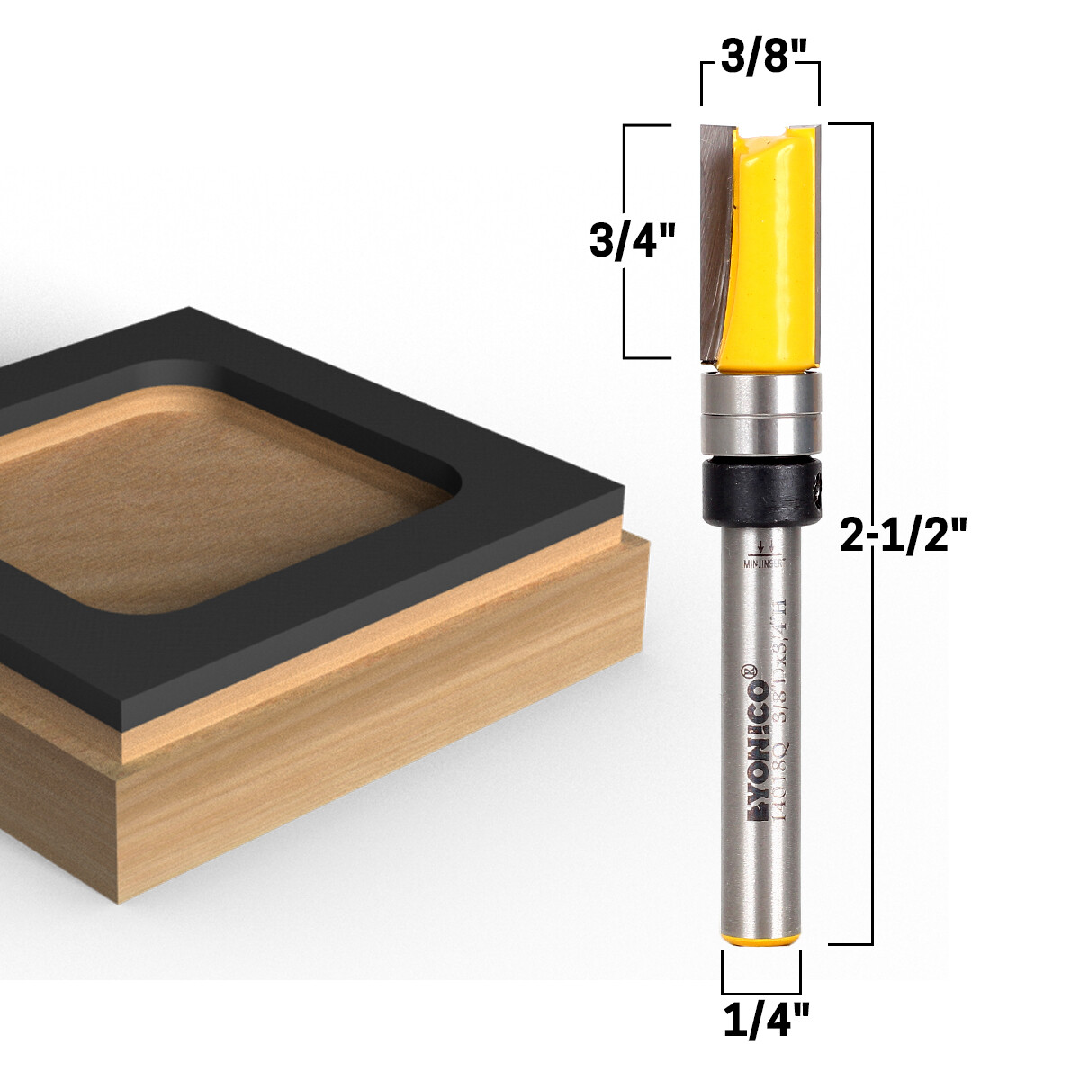 3/8″ x 3/4″ Flush Trim Template Router Bit – 1/4″ Shank – Yonico 14018q