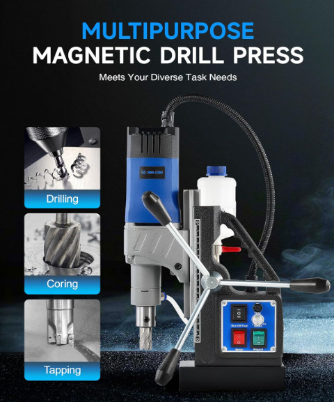 ZELCAN Mag Drill Press 1550W Portable Magnetic Drill 2″ Bore 6 Bits 580RPM