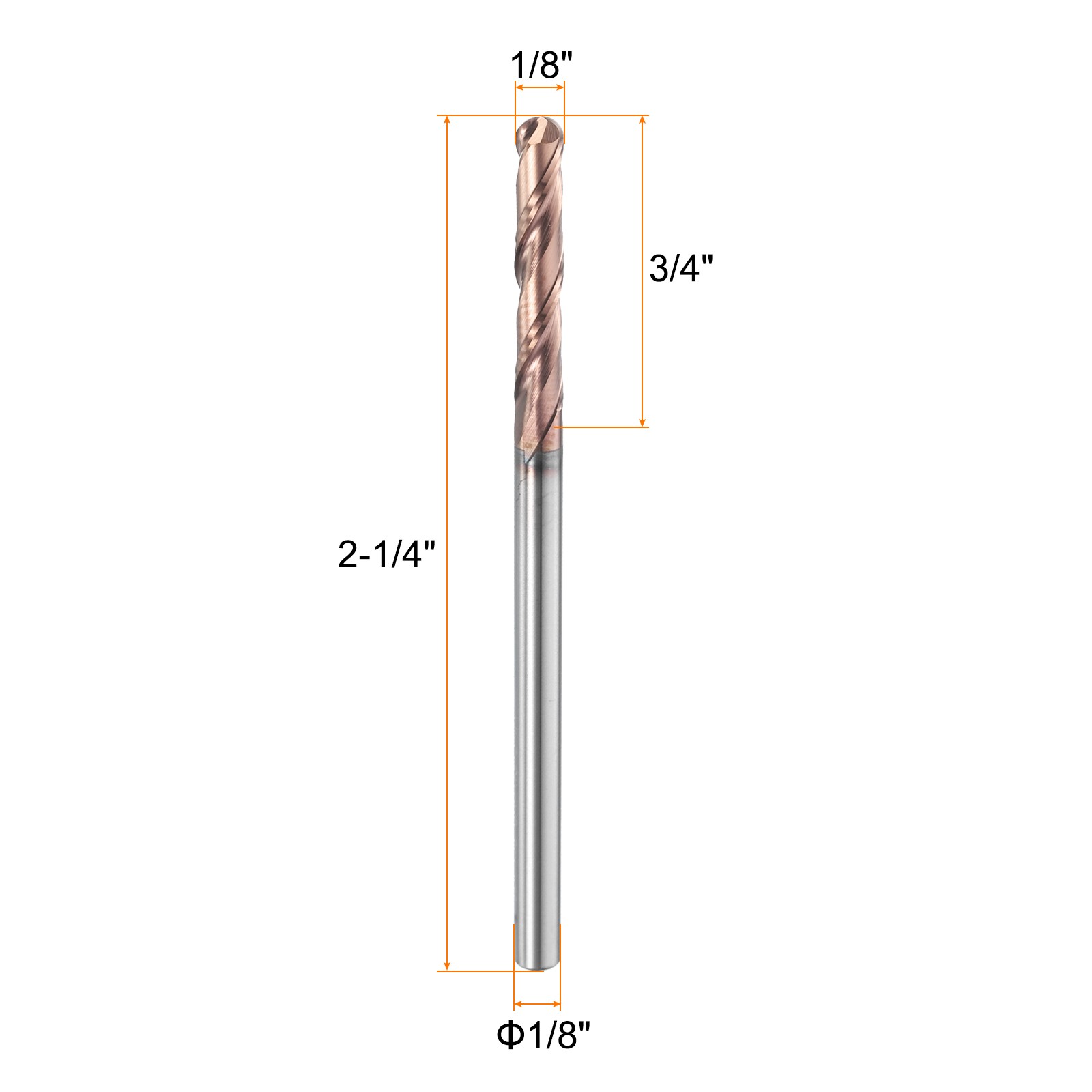 2 Flute Ball Nose End Mill 3/4″ Cutting Length TAIL Coated for Carving Engraving