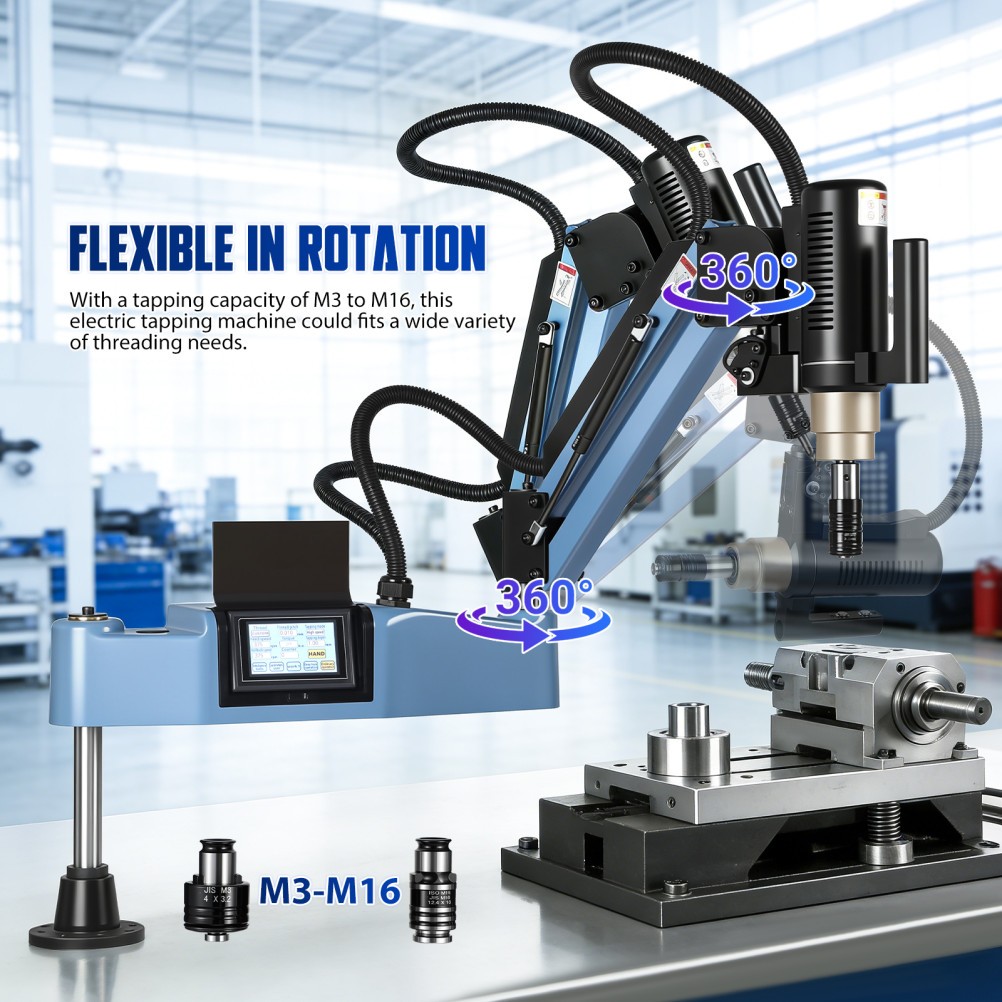 M3-M16 Electric Tapper 375rpm 1100mm Flex Arm Universal Tapping Arm w/9 Collets