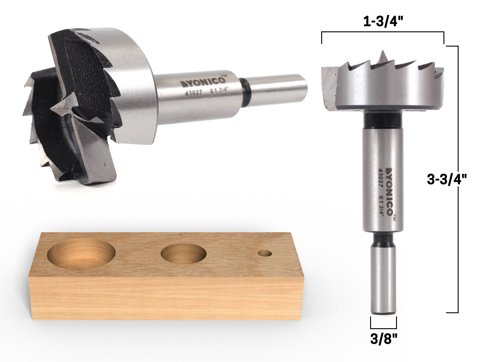 1-3/4″ Diameter Steel Forstner Drill Bit – 3/8″ Shank – Yonico 43027S