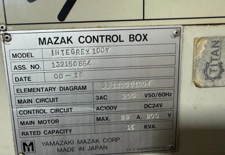 2000 MAZAK Integrex 100Y CNC Lathe, XYZ Axis, 6″ Chuck