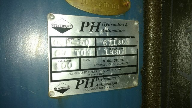 50 TON P & H HYDRAULIC PRESS 15″ STROKE 34″ DAYLIGHT 30″ X 27″ BED